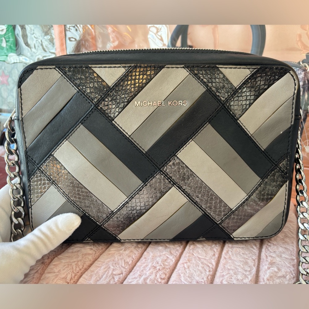 Michael Kors Jet Set marquetry patchwork Crossbody leather snakeskin